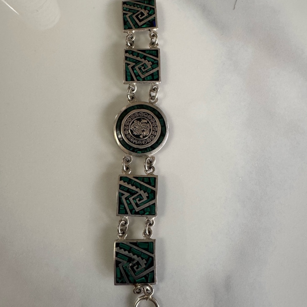 Geometric Green and Silver Bracelet